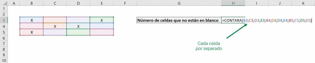 Excel contar contara celdas no en blanco ejemplo rango separado