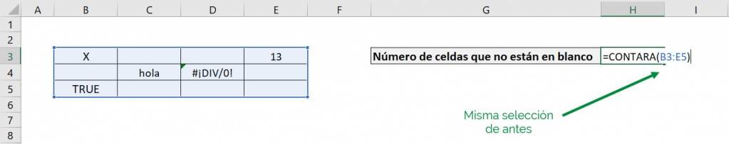 Excel contar contara celdas no en blanco ejemplo otros tipos de datos