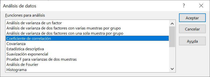 Excel excel correlación herramienta ejemplo forma 2 análisis de datos ventana