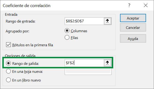 Excel excel correlación herramienta ejemplo forma 2 análisis de datos ventana salida