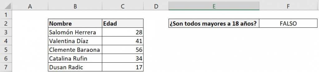 Excel función SI Y combinar 2 condiciones explicación ejemplo edad valores lógicos resumido resultado